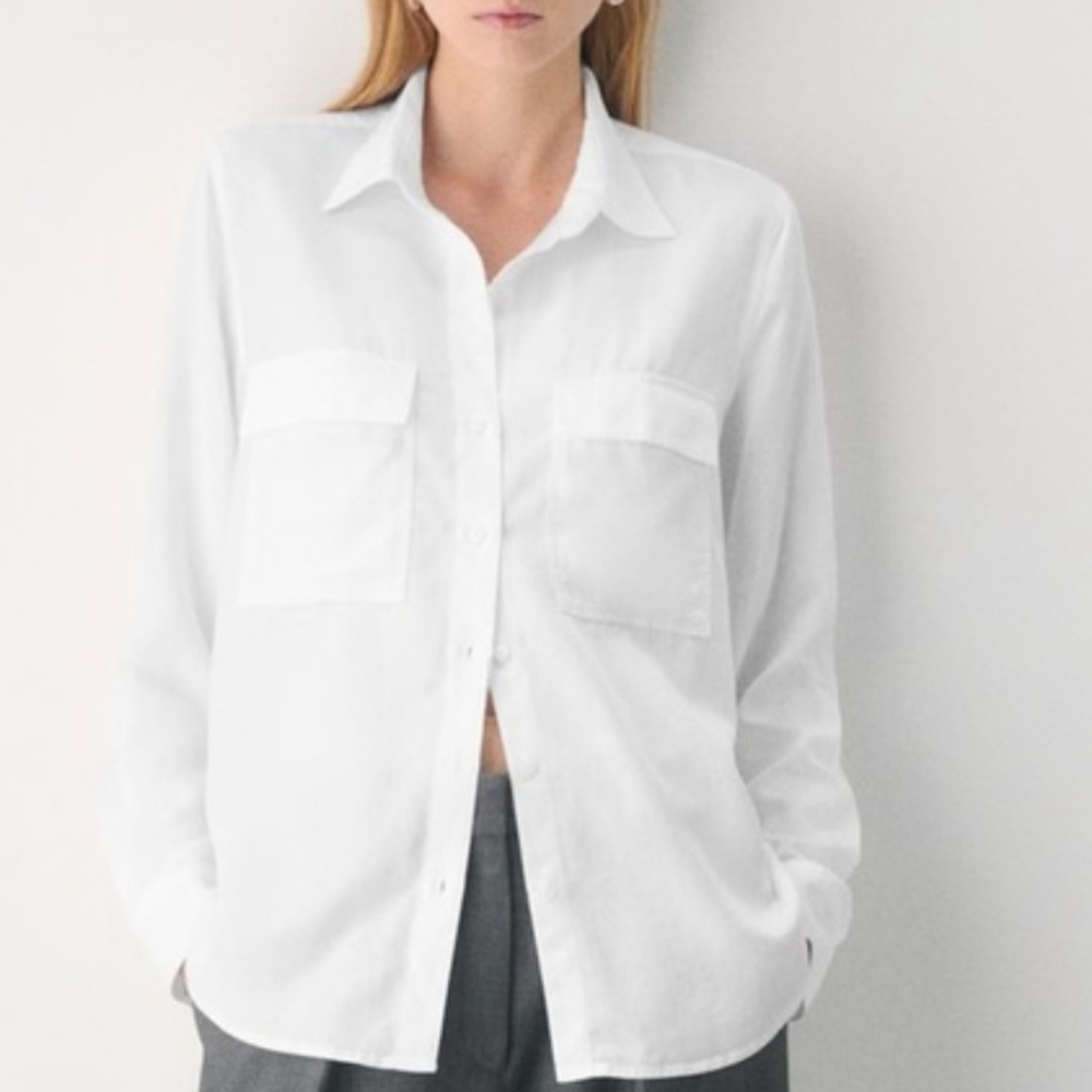 Aritzia Wilfred Free Linen Blend Long Sleeve Utility Shirt Buttondown XL White